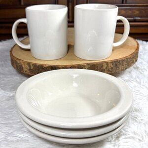 Vintage 5pc Stoneware Mugs and Bowls Classic White (Sandstone) Matching Set